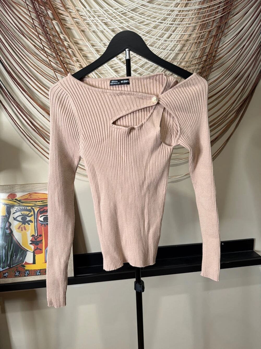 3 for $9 SHEIN ribbed knit asymmetric pearl button top L EUC 2171